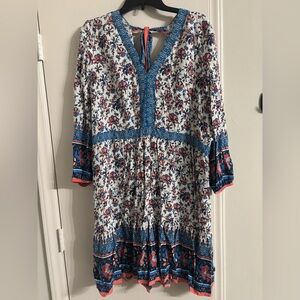 LOFT Floral Blue and White Dress